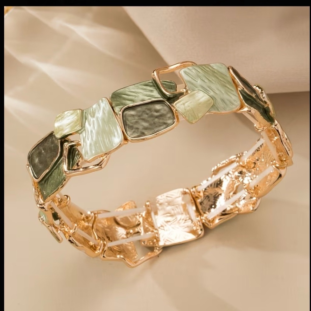Gold-Tone Bracelet with Green Resin Inlay
